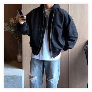 데일트 남자 후드 레이어드 오버핏 블루종 항공 점퍼 블랙 L 사이즈 후기 올앤선드리 점퍼 추천 이미지