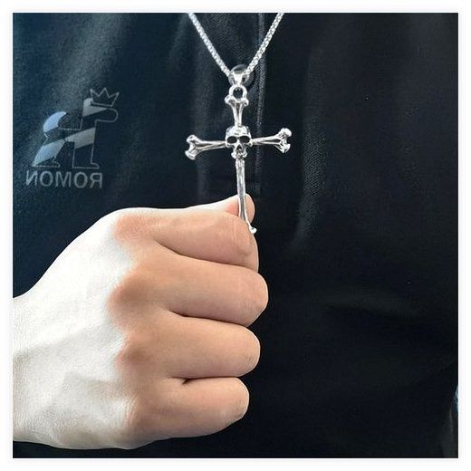 저스트인 남성용 빈티지 고딕 금속 십자가 펜던트 목걸이 종교 믿음 펑크 힙합 골드 컬러 해골 쥬얼리 선물, [04] A3-c-... 이미지