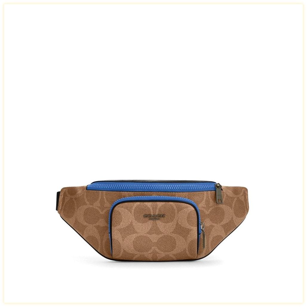 코치 Racer Belt Bag In Blocked Signature Canvas 이미지