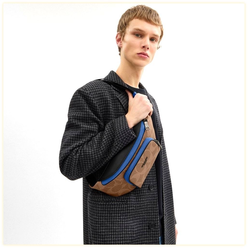 코치 Racer Belt Bag In Blocked Signature Canvas 이미지