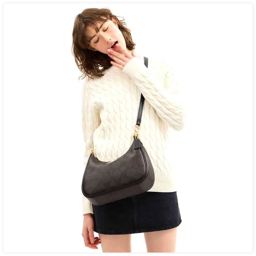 코치 Teri Hobo Bag In Blocked Signature Canvas 이미지