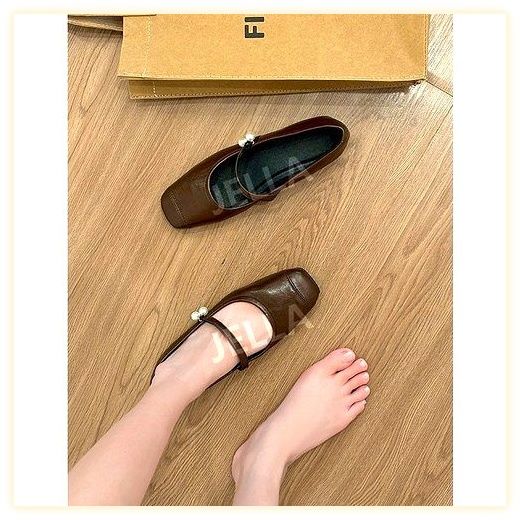 JELLA 여성 메리제인 레트로 플랫슈즈 블랙 펄, 240, 블랙 이미지