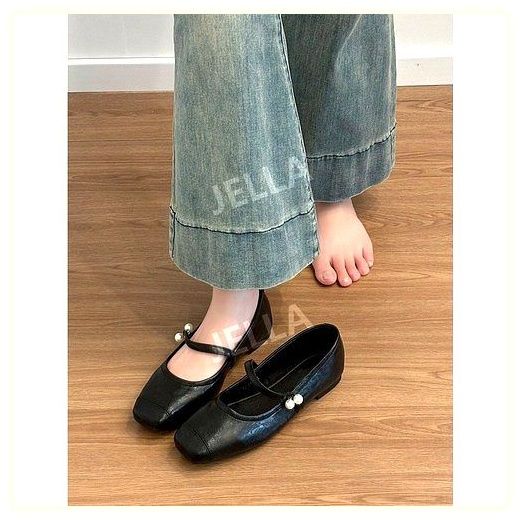JELLA 여성 메리제인 레트로 플랫슈즈 블랙 펄, 240, 블랙 이미지