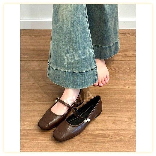 JELLA 여성 메리제인 레트로 플랫슈즈 블랙 펄, 240, 블랙 이미지