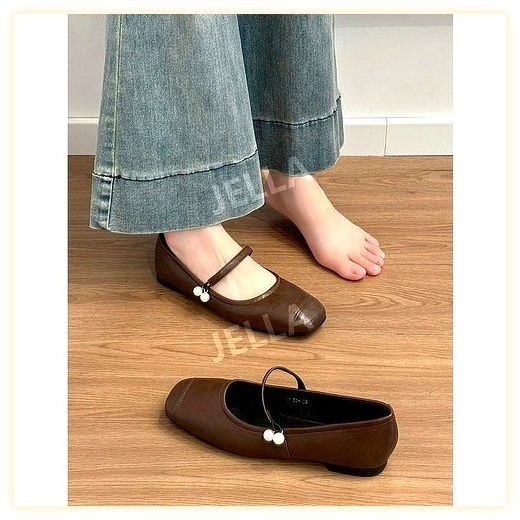 JELLA 여성 메리제인 레트로 플랫슈즈 블랙 펄, 240, 블랙 이미지