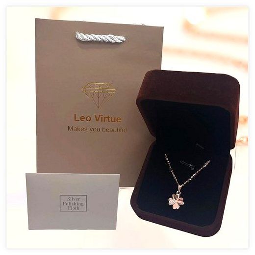 Leo Virtue 14k /18k 행운 네잎클로버 펜던트 순은 클로버 로즈 골드 데일리 여성용 목걸이, 로즈 골드 이미지