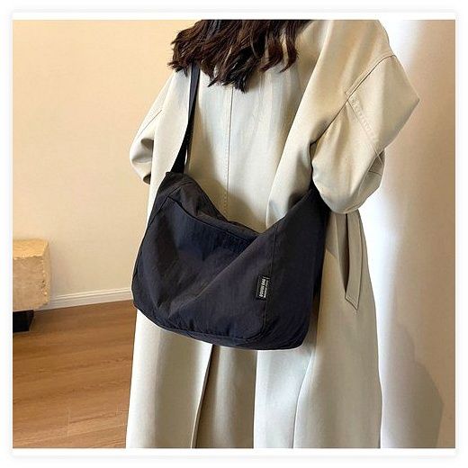 다미루 데일리 무지 나일론 방수 크로스백, 블랙 이미지