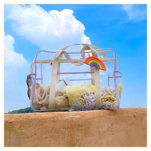 (당일배송) (소재 안전인증) 대형 투명비치백 세트 (메쉬백), 대형 퍼플 이미지