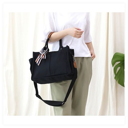 루루백 멀티 포켓 에코백 + 구성품 랜덤발송, 블랙, 36 x 26 x ... 이미지