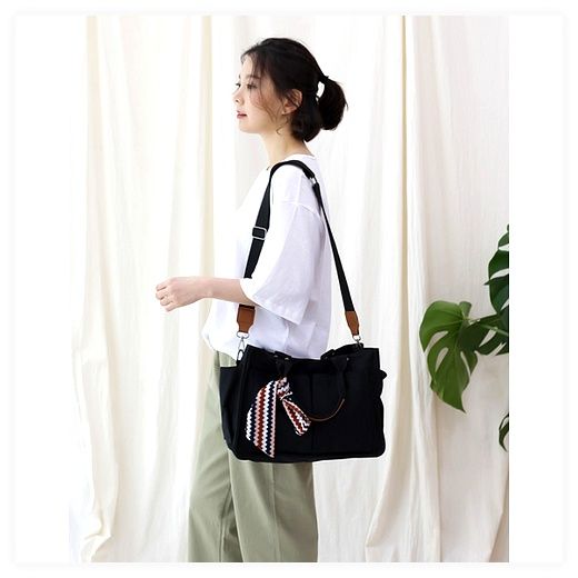 루루백 멀티 포켓 에코백 + 구성품 랜덤발송, 블랙, 36 x 26 x ... 이미지