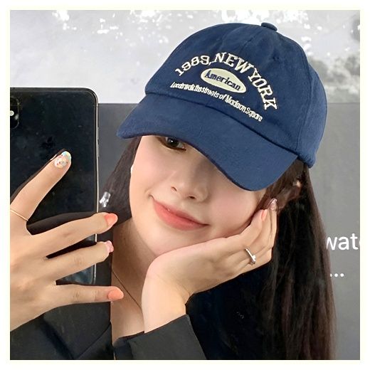 마이브이 1989 NY 남녀공용 커플 베이직 자수 볼캡 모자 1+1, 레드, 베이지 이미지