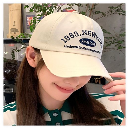 마이브이 1989 NY 남녀공용 커플 베이직 자수 볼캡 모자 1+1, 레드, 베이지 이미지