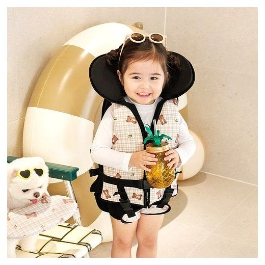 베베누보해피타임 아동용 힙쉴드 구명조끼, L, 체크테디베어, 1개 이미지