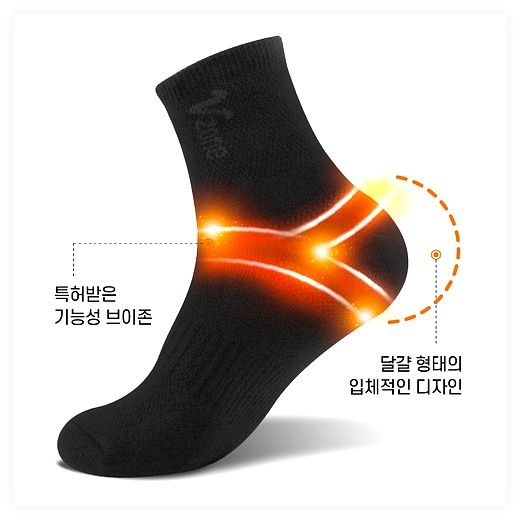 브이존 여성 기능성 스포츠 양말 블랙 3개입, 블랙, 1세트 이미지
