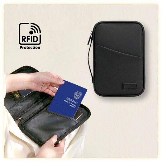 어썸트립 안티스키밍 가족 여권 파우치 RFID 차단 가방, 블랙 이미지