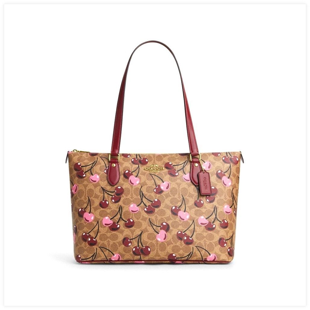 코치 Gallery Tote Bag In Signature Canvas With Cherry Print 이미지