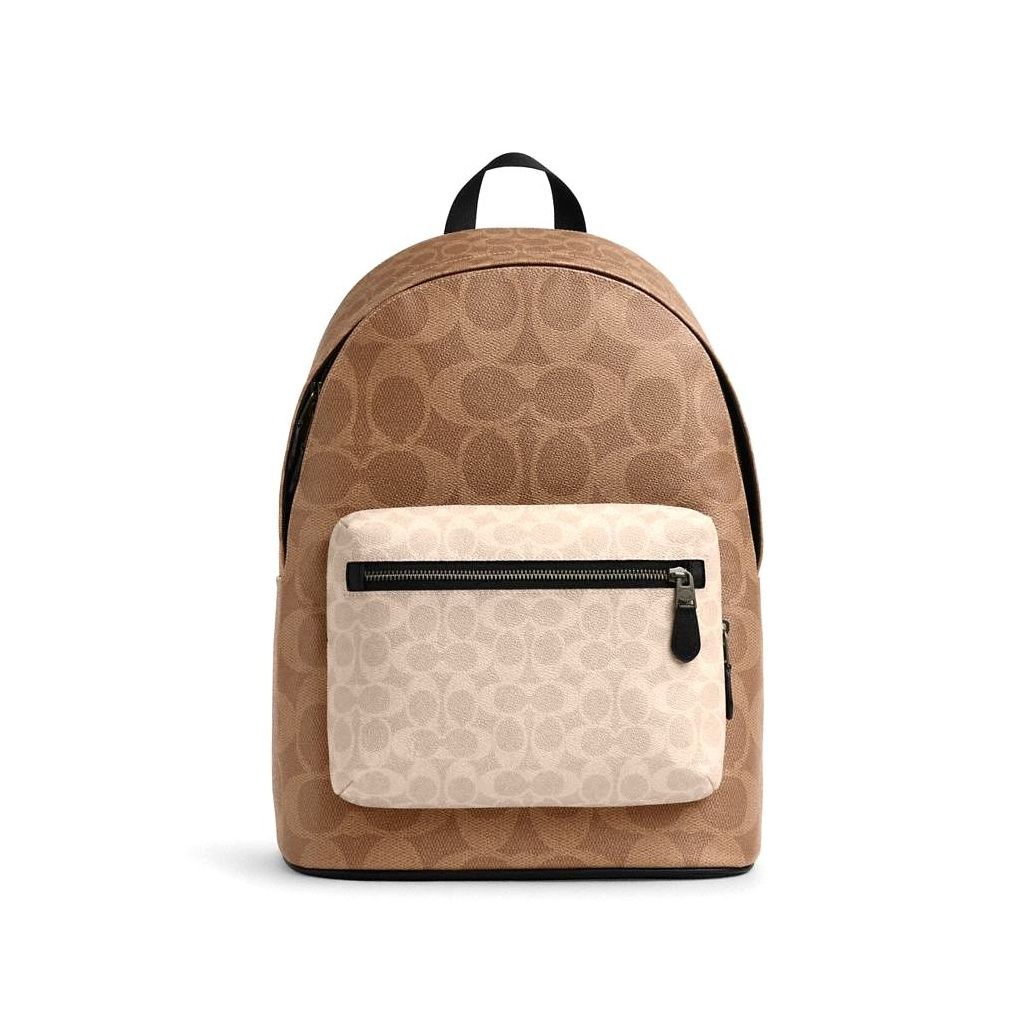 코치 West Backpack In Blocked Signature Canvas 이미지