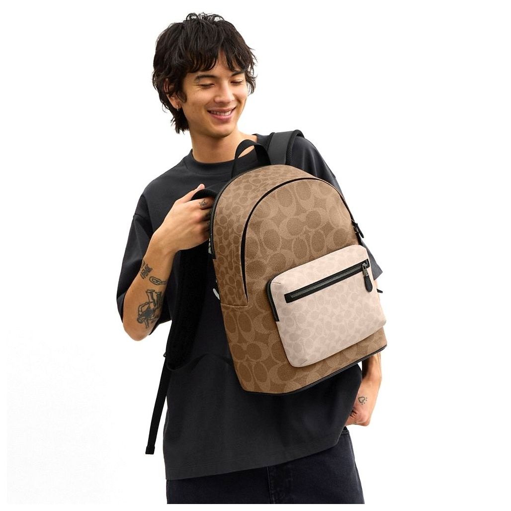 코치 West Backpack In Blocked Signature Canvas 이미지