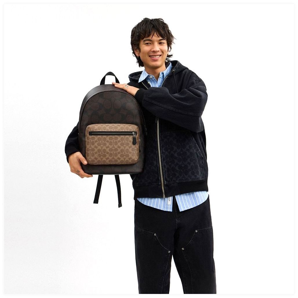 코치 West Backpack In Blocked Signature Canvas 이미지