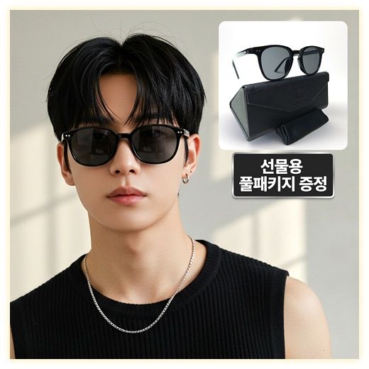 [편광+UV차단 99.9%] 셀링스타일 남녀공용 선글라스 안경 고급케이스 클리너 포함 썬글라스, 블랙 이미지