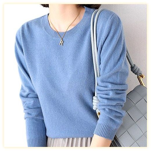 핑크셀럽 여성용 베이직 보들 라운드 니트 티셔츠, 2XL, 오션블루 이미지
