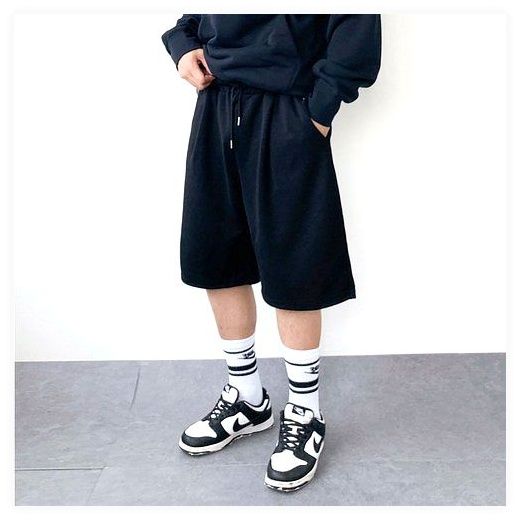 1+1 남자 버뮤다팬츠 와이드 6부 반바지 (M-3XL), 회색+검정, L 이미지