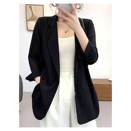 52691103 여성용 오버핏 자켓, M, 블랙 이미지