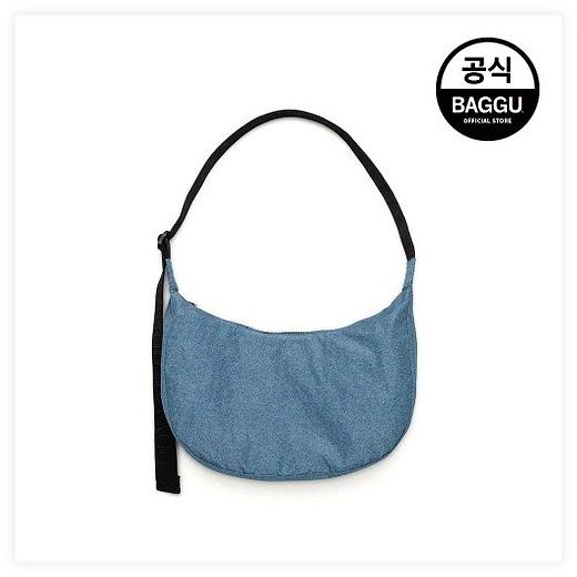 BAGGU 미디움 나일론 크레센트 백 디지털 데님, FREE 이미지