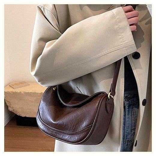 BSHAANS 데일리 가죽 크로스백 반달 미니 호보백, 블랙 이미지