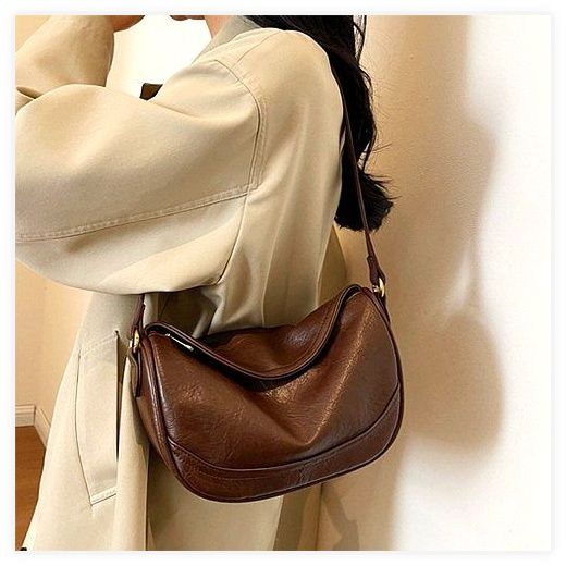 BSHAANS 데일리 가죽 크로스백 반달 미니 호보백, 블랙 이미지