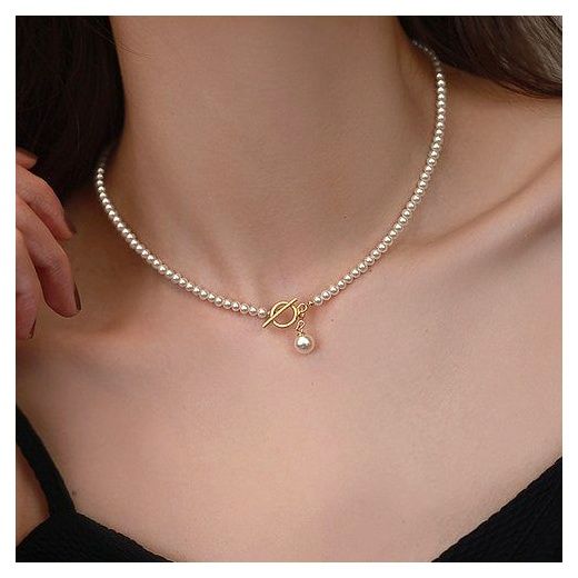 FANSYLI 진주목걸이 여성 고급감 4mm 비즈 목걸이 14k 18k 도금 펜던트 목걸이 W2502F10, 4mm 이미지