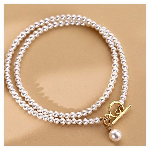 FANSYLI 진주목걸이 여성 고급감 4mm 비즈 목걸이 14k 18k 도금 펜던트 목걸이 W2502F10, 4mm 이미지