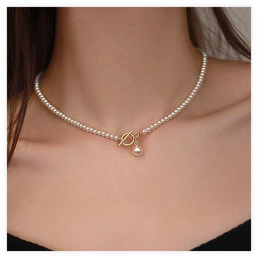 FANSYLI 진주목걸이 여성 고급감 4mm 비즈 목걸이 14k 18k 도금 펜던트 목걸이 W2502F10, 4mm 이미지