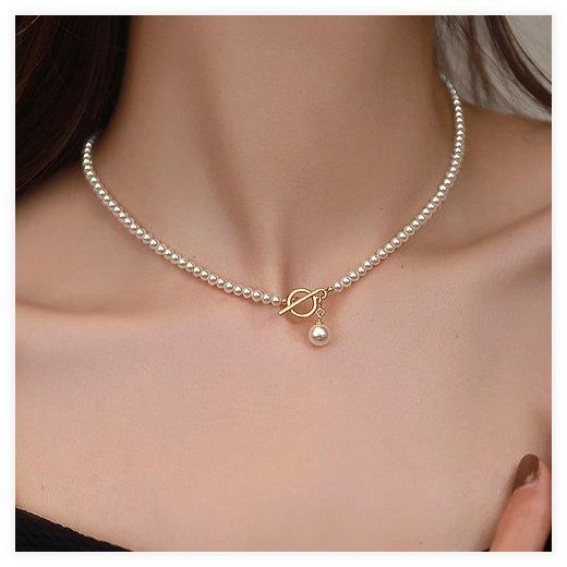 FANSYLI 진주목걸이 여성 고급감 4mm 비즈 목걸이 14k 18k 도금 펜던트 목걸이 W2502F10, 4mm 이미지