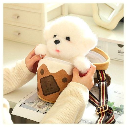 루미또와 귀여운 밀크티 강아지 인형 가방, 화이트브라운, 22cm, 1개 이미지