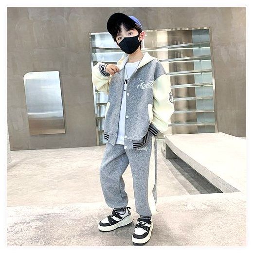 비비키드 초등생 상의 초중생 하의 세트 남아 봄 가을 상의+하의 야구점퍼세트 (2501), 그레이, 140-추천신장 1... 이미지