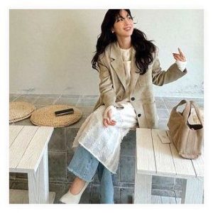 온앤온 여성 스웨이드 블레이저 자켓 SAND 44 사이즈 리얼 후기 오피스룩 코디 추천 이미지