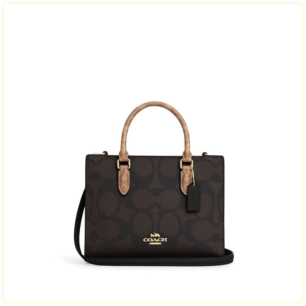코치 Maggie Small Tote Bag In Blocked Signature Canvas 이미지