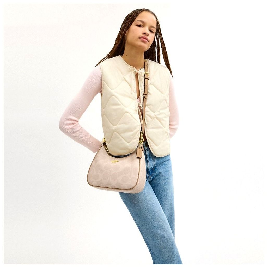 코치 Teri Hobo Bag In Blocked Signature Canvas 이미지