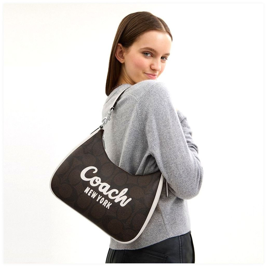 코치 Teri Hobo In Signature Canvas With Coach Graphic 이미지