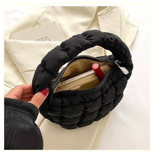 포더원 퀄팅 미니패딩백 여성미니가방, 블랙 이미지