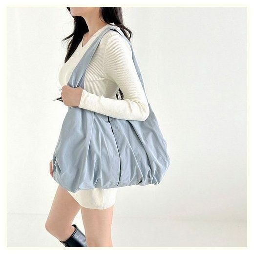 shoniz 숄더백 호보백 에코백 보부상 가방 까눌레백 블루 그레이 실버 메탈 라지 이미지