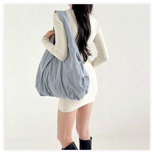 shoniz 숄더백 호보백 에코백 보부상 가방 까눌레백 블루 그레이 실버 메탈 라지 이미지