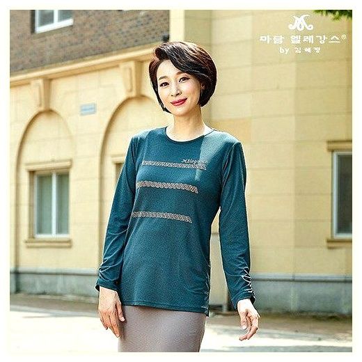 [매장가118 000][마담엘레강스] 라인 핫픽스 로고 블라우스, 단품, 색상:그린|사이즈:... 이미지