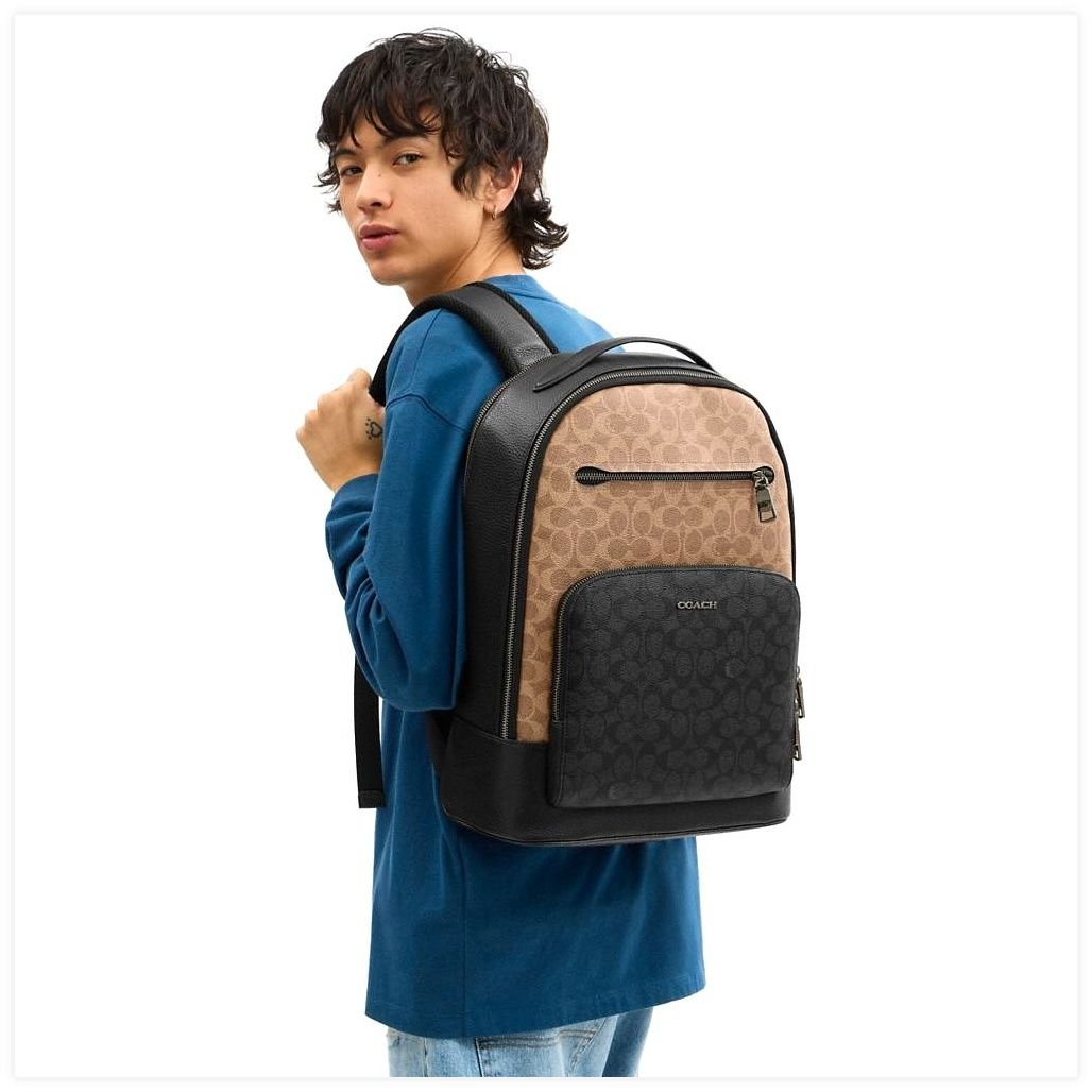 코치 Ethan Backpack In Blocked Signature Canvas 이미지