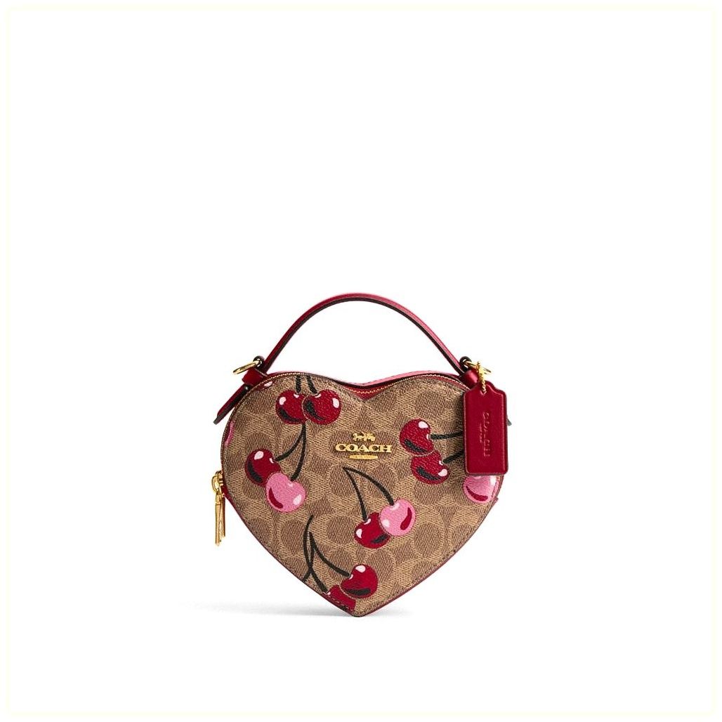 코치 Heart Crossbody Bag In Signature Canvas With Cherry Print 이미지