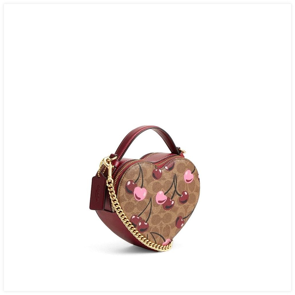 코치 Heart Crossbody Bag In Signature Canvas With Cherry Print 이미지