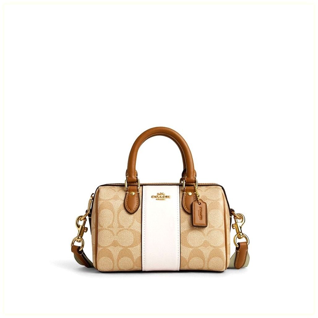 코치 Mini Rowan Crossbody In Signature Canvas With Stripe 이미지